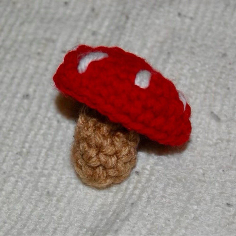 Crocheted Red and Tan Mushroom Decor